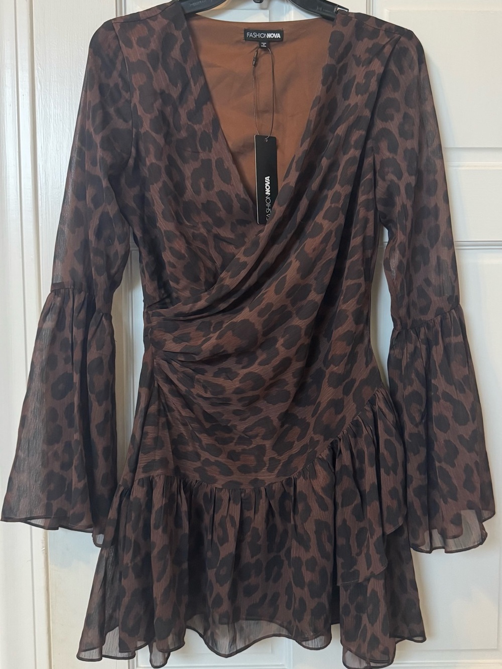 Fashion Nova Shine At Midnight Leopard Chiffon Mini Dress - Small